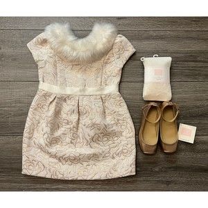 Janie and Jack Girl's Holiday Floral Dress Set sz 3T Rose Gold Shoes sz 9 Tights